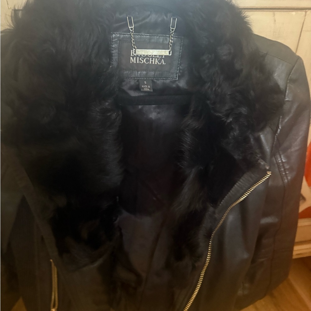 Badgley Mischka Black Fur-Trimmed Jacket
